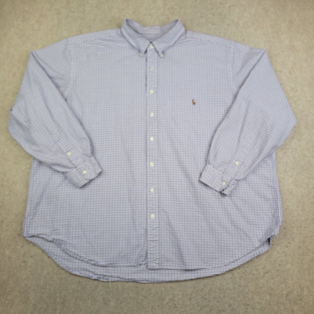 Ralph Lauren Shirt Mens 3XB Big Blue Plaid‎ Long Sleeve Button Down Flesh Pony